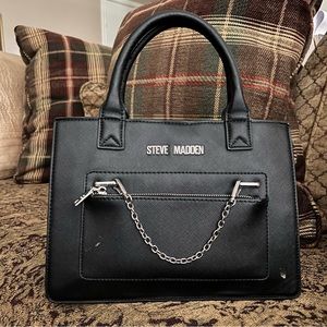Steve Madden | Black Structured Satchel with Chain Detail